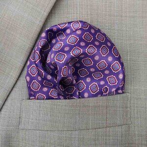 Gascoigne Pocket Square Purple Fancy Geometric Men's